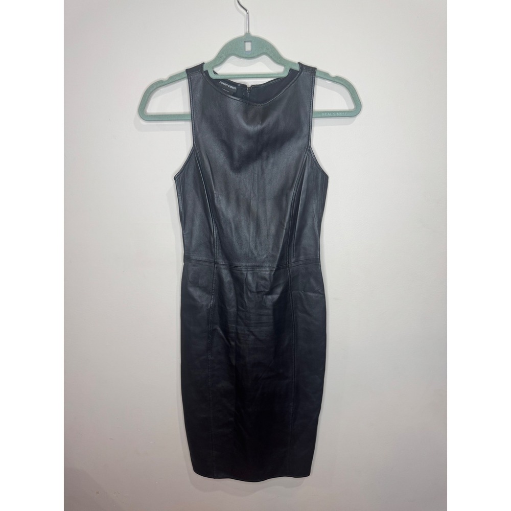 Emporio Armani Sleeveless Minimalist Sheath Dress Black Lamb Leather sz 36
